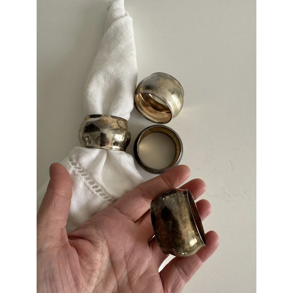 9 Vintage Polished Silver Stainless Steel Plate Napkin Rings Holders